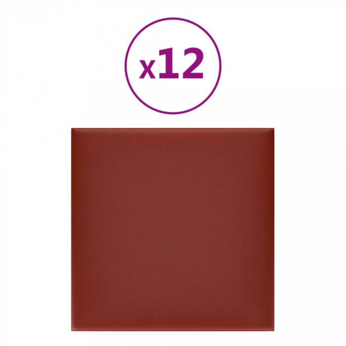 Panouri perete 12 buc. roșu vin 30x30cm piele ecologică 1,08 m&sup2;