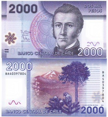 Chile 2 000 Pesos 2014 P-162d Polimer UNC foto