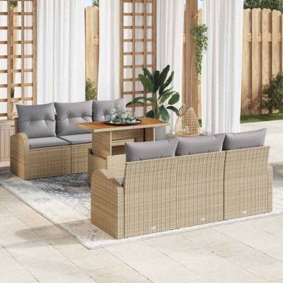 vidaXL Set de canapele pentru grădină 7 pcs Bej Rattan poli foto