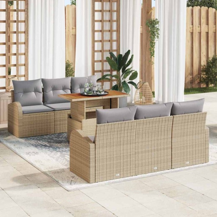 vidaXL Set de canapele pentru grădină 7 pcs Bej Rattan poli