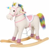 AIYAPLAY Căluț Balansoar pentru Bebelusi Design Unicorn cu Sunet Cal Balansoar Bază din Lemn pentru Copii 1-3 Ani Crem | Aosom Romania