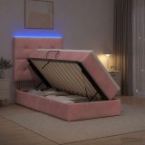 Cumpara ieftin Pat cu LED si saltea Roz 90 x 200 cm Catifea