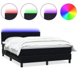 Cumpara ieftin Pat cu arcuri cu saltea si LED, negru, 160x210 cm, catifea