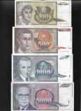 Set Bancnote Iugoslavia 1991: 100, 500, 1000, 5000 Dinari (Dinara). Rar! Calitate F-VF