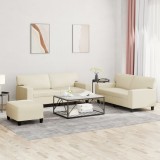 VidaXL Set de canapele, 3 piese, crem, piele ecologică