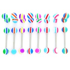 Barbell limba - semicercuri ?i linii multicolore - Culoare Piercing: Albastru ? Ro?u foto