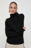 Cumpara ieftin BOSS pulover de lana femei, culoarea negru, călduros, cu turtleneck