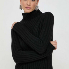 BOSS pulover de lana femei, culoarea negru, călduros, cu turtleneck