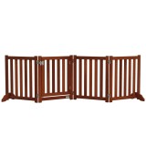 PawHut Barieră de siguranță c&acirc;ine pliabilă dublă față din lemn, 4 panouri cu ușă, picioare de suport, 205 x 60 cm, maro | Aosom Romania