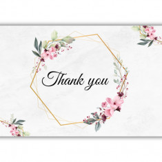 Set 20 de mini felicitari de multumire, Thank You, model floral, dimensiune 8.2 x 5.4cm