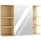 HOMCOM Dulap cu Oglindă pentru Baie cu Dulăpior și 6 Compartimente Deschise 80x20x59cm Lemn | Aosom Romania