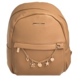 Rucsac dama bej cu lant si charms aurii, 24x12x32cm, CMCLASS