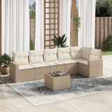 vidaXL Set canapele de grădină, 7 piese, cu perne, bej, poliratan 3218988