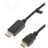 Cablu video DisplayPort (T) la HDMI (T), 2m, conectori auriti, rezolutie maxima 4K UHD (3840 x 2160) la 30 Hz, negru, Logilink