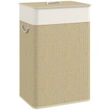 HOMCOM Coș de rufe din bambus cu capac 72 L, colector de rufe cu m&acirc;nere din bambus, sac de rufe detașabil, natural | Aosom Romania