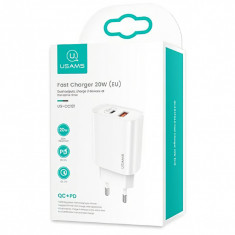 Incarcator Retea USB Usams T35, 1 X USB - 1 X USB Tip-C, 20W, Quick Charge - Power Delivery, Alb CC121TC01