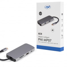 Resigilat : Adaptor multiport PNI MP07 USB-C la HDMI, 2 x USB 3.0, RJ45, SD/TF, US foto