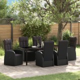 vidaXL Set de dining de grădină cu 7 piese cu perne Negru Ratan sintetic