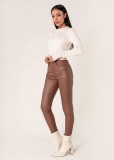 Cumpara ieftin Pantaloni skinny din piele ecologica Maro mat LC001-2 M9