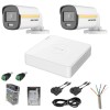 Sistem supraveghere Hikvision 2 camere analog 2MP ColorVu Microfon DVR 4 canale, accesorii SafetyGuard Surveillance
