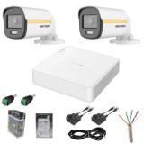 Sistem supraveghere Hikvision 2 camere analog 2MP ColorVu Microfon DVR 4 canale, accesorii SafetyGuard Surveillance