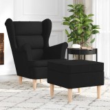 vidaXL Fotoliu cu taburet pentru picioare, negru, material textil