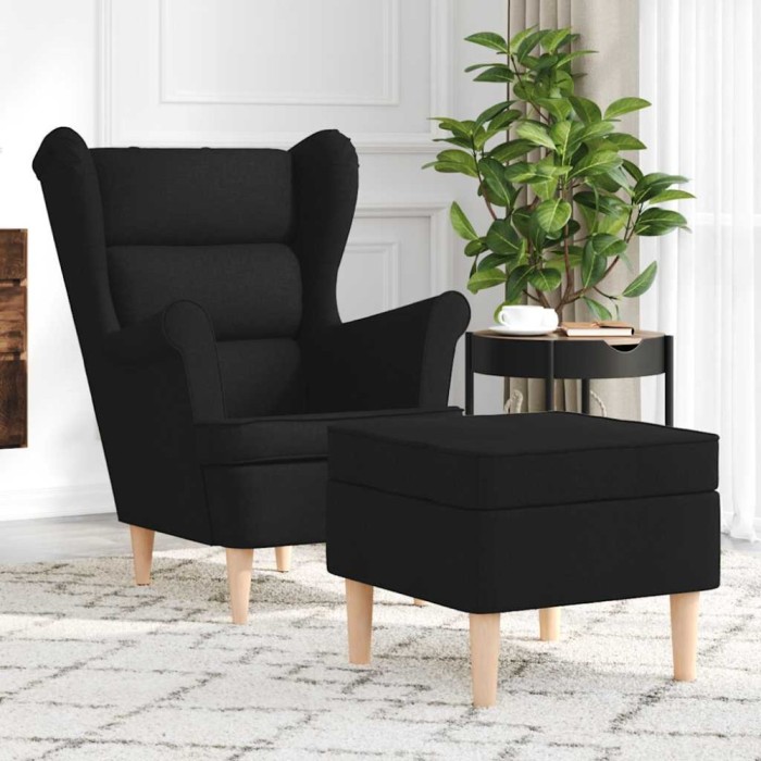 vidaXL Fotoliu cu taburet pentru picioare, negru, material textil 3307991