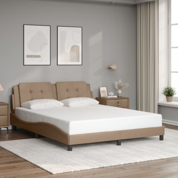 vidaXL Cadru de pat cu tăblie, cappuccino, 160x200 cm, piele ecologică 3208195