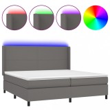 Cumpara ieftin Pat cu arcuri, saltea, gri, 200x200 cm, piele ecologica