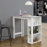 [en.casa] Masa bar Danderyd WBO, 120 x 60 x 105,5 cm, PAL melaminat, alb, cu blat masa efect beton, cu trei rafturi HausGarden Leisure, [en.casa]