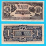 Malaya (p#M5) 1 Dollar 1942 aUNC- 'Banana Money'; (ROG CITITI DETALIILE!); Ocupaţia Japoneză
