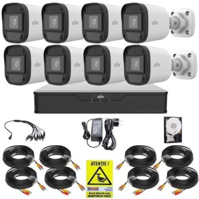 Sistem supraveghere Uniview, 8 camere 5MP 3K, Lumina Alba 20m, DVR 8 canale 5MP, Accesorii montaj, HDD 1TB, Autocolant Rovision SafetyGuard Surveillan foto