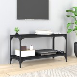 Comodă TV, negru, 80x33x41 cm, lemn prelucrat și oțel