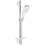 Set de dus cu bara 60 cm, para 3 jet si savoniera, Grohe Rainshower SmartActive 130 Cube, crom-alb (moon white)