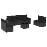 Set mobilier de gradina cu perne, 9 piese, negru, poliratan