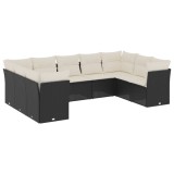 Cumpara ieftin Set mobilier de gradina cu perne, 9 piese, negru, poliratan