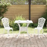 Set bistro de grădină, 3 piese, alb, aluminiu turnat