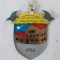 Placă metalică decorativă, obiect comemorativ / scut dintr-un grup german &bdquo;Stammtisch, cu Obelix / Asterix, 11x9cm