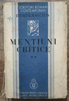 Mentiuni critice - Perpessicius// vol. 2, 1934 foto