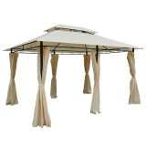 Pavilion/foisor pentru gradina/terasa, cadru metalic, cu perdele, crem, 4x3x2.65 m, ART