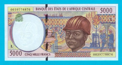 Bancnotă Gabon (pick 404L) 5000 Francs 2000 UNC serie: L 0039778876 foto