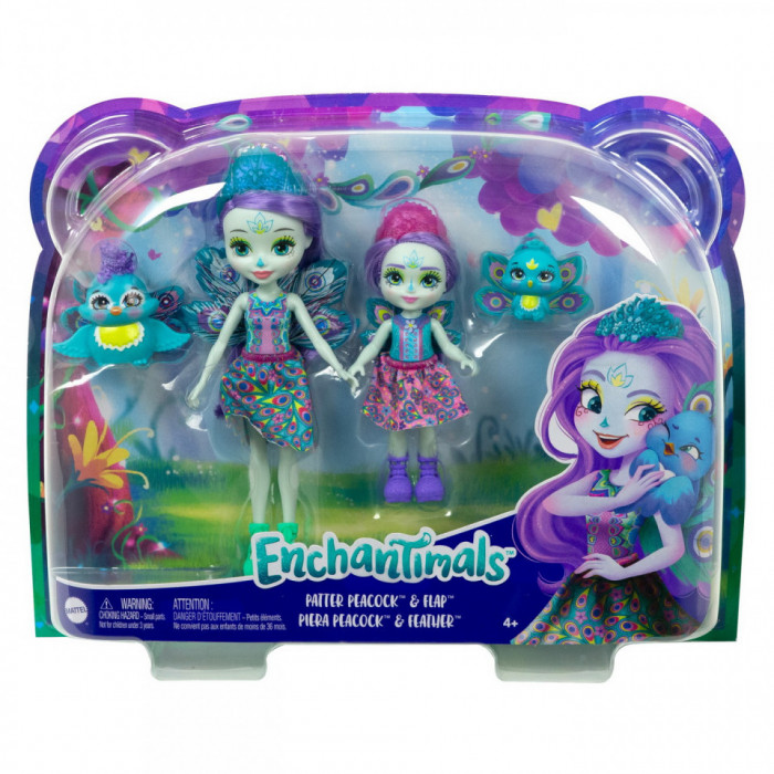 Enchantimals set papusi surori si animalutele lor patter peacock si flap si