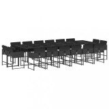 Set mobilier de gradina cu perne, 17 piese, negru, poliratan