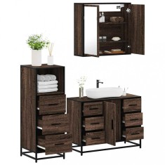 vidaXL Set mobilier de baie, 3 piese, stejar maro, lemn prelucrat 3301024