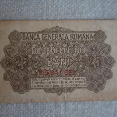 Bancnota 25 Bani 1917 Banca Generala Romana - XF+