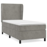 Cumpara ieftin Pat box spring cu saltea, gri deschis, 90x190 cm, catifea