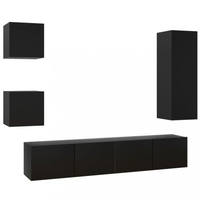 Set dulapuri TV, 5 piese, negru, lemn prelucrat foto