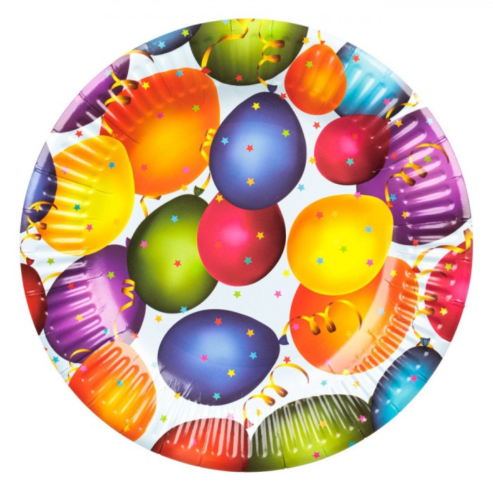 Farfurii Carton, Model Baloane, Multicolor, 23cm, Set 10 Bucăți