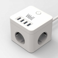 Prelungitor in forma de cub 3 prize + 4 x USB 3m Alb, EXTS-3S3M-PROT/USB4-WL