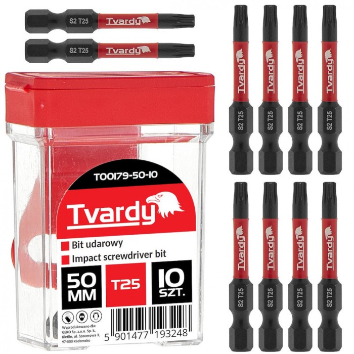 Set biti de impact T25, 50 mm S2, 10 bucati, Tvardy T00179-50-10